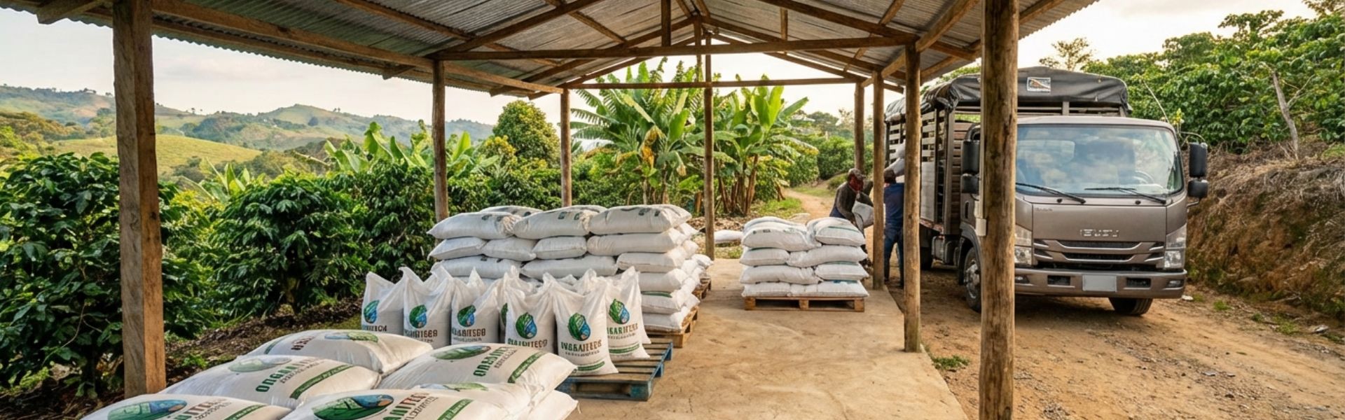 Bodega rural Fertilizantes Organitech Bodega de despacho de Fertilizantes Organitech con bultos listos para envíos nacionales.